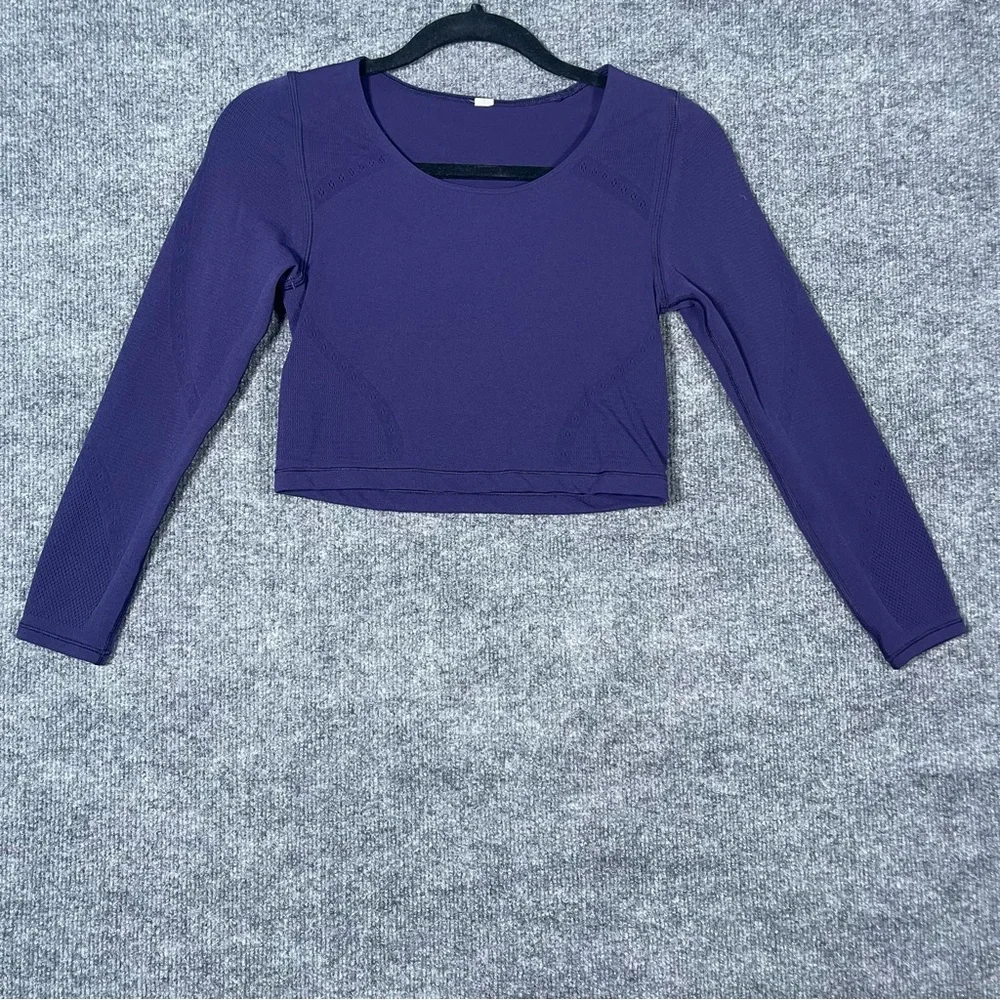 Lululemon Womens 4 Purple Reveal Long Sleeve Crop Top Active‎ Athletic
